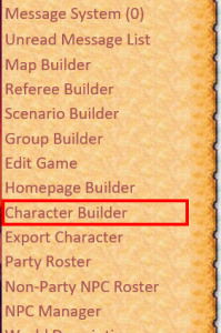 Referee Menu, with the Character Builder highlighted.